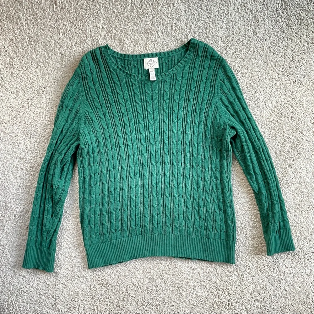 St. John’s Bay Dark Green Cable Knit Crewneck Sweater Size Petite XXL